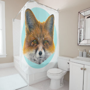 Rideaux De Douche Renard face sur bleu pâle - Peinture en acrylique