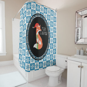 Rideaux De Douche Renard orange en chapeau rouge Noël Joyeux Noël