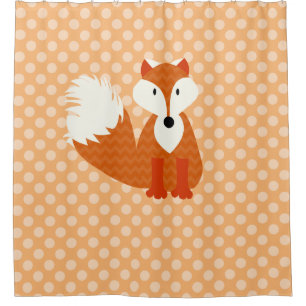 Rideaux De Douche Renard orange sur Polka blanche et orange pointill