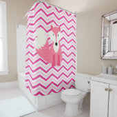 Rideaux De Douche Renard rose sur les rayures rose et blanc Chevron (En situation)