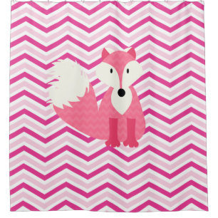 Rideaux De Douche Renard rose sur les rayures rose et blanc Chevron
