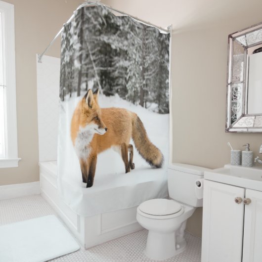 Rideaux De Douche Renard rouge de la neige blanche (En situation)