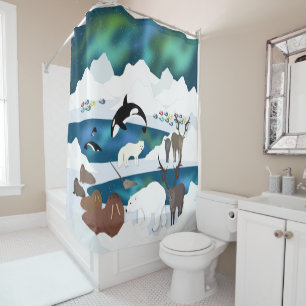 Rideaux De Douche Renne polaire arctique Walrus Orca Narwhal Fox