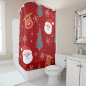Rideaux De Douche Rennes de Noël, père Noël, rouge transparent (En situation)