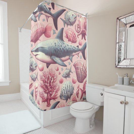 Rideaux De Douche Requin vintage sans joint (En situation)