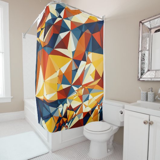 Rideaux De Douche Réseau de triangles multicolores (En situation)
