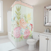 Rideaux De Douche Ressort aquarelle pastel floral (En situation)