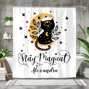Rideaux De Douche Restez magique chat noir avec demi lune avec étoil