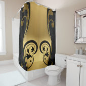 Rideaux De Douche Résumé avec accents Gold sur Black & White (En situation)