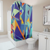 Rideaux De Douche Résumé Design 290 Cubisme Bleu Orange (En situation)