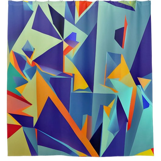 Rideaux De Douche Résumé Design 290 Cubisme Bleu Orange (Devant)