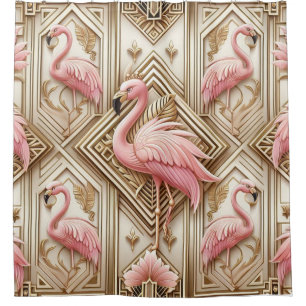 Rideaux De Douche Retraite Flamant Rose Flamants Art Déco Rétro