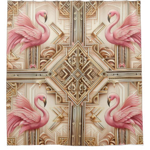 Rideaux De Douche Retraite Flamant Rose Flamants Art Déco Rétro