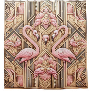 Rideaux De Douche Retraite Flamant Rose Flamants Rétro Art Déco
