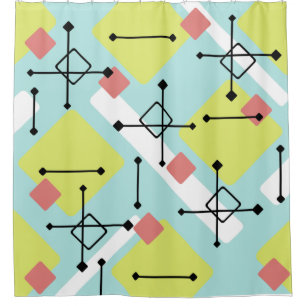 Rideaux De Douche Retro 1950 Art Diamonds Mint Vert Jaune
