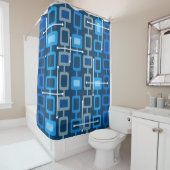 Rideaux De Douche Retro 1950s Motif géométrique bleu (En situation)