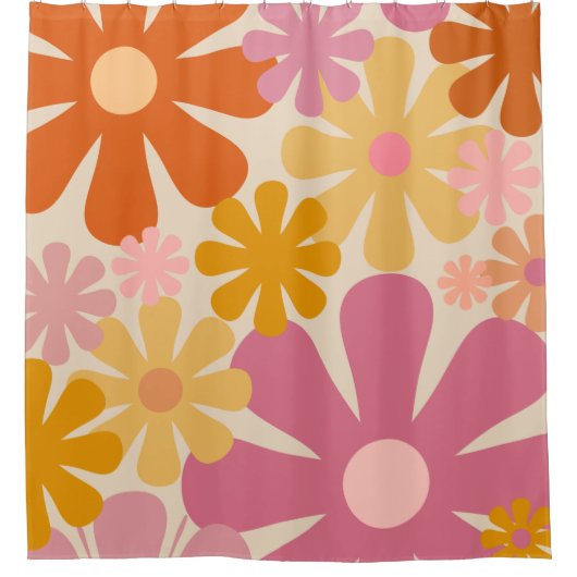 Rideaux De Douche Retro 1960s 1970s Fleurs motifs floraux (Devant)