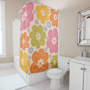 Rideaux De Douche Retro 1960s Style Floral