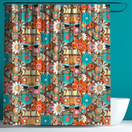 Rideaux De Douche RETRO 60s 70s Hippy Van Feeling Groovy Floral 