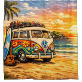Rideaux De Douche Retro 60s Hippie Beach Bus Sunset | Surf Van Life (Devant)