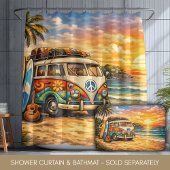 Rideaux De Douche Retro 60s Hippie Beach Bus Sunset | Surf Van Life