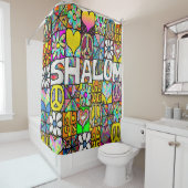 Rideaux De Douche Retro 60s Psychedelic Shalom LOVE (En situation)