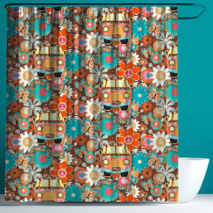 Rideaux De Douche RETRO Années 60 70 Hippie Van Se Sentir Groovy Flo