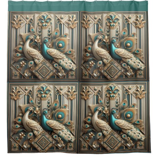 Rideaux De Douche Retro Art Deco Peacocks (Devant)