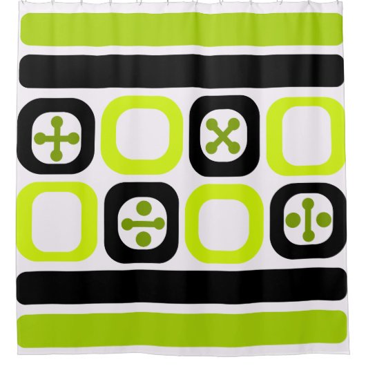 Rideaux De Douche Retro Atomique Carrés lignes Chartreuse (Devant)