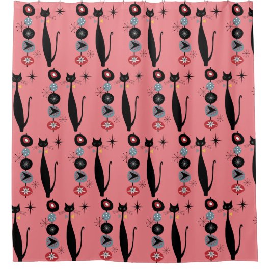Rideaux De Douche Retro Atomique Moyen Siècle Moderne MCM Cool Chat  (Devant)