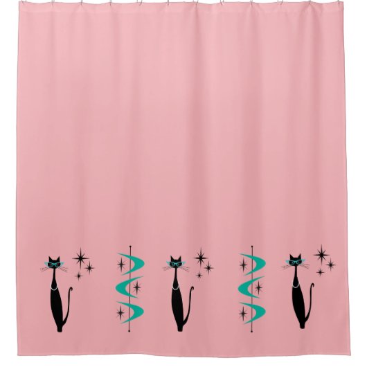 Rideaux De Douche Retro Atomique Moyen Siècle Moderne MCM Kitty Cat (Devant)