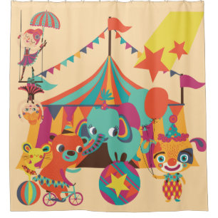 Rideaux De Douche Rétro cirque avec l'éléphant, ours, acrobates