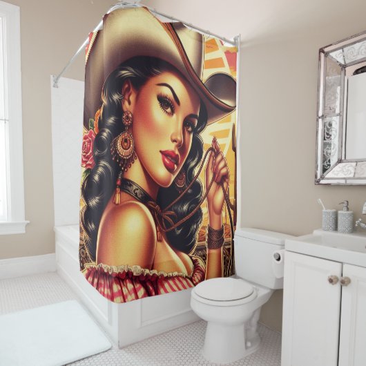 Rideaux De Douche Retro Cowgirl (En situation)