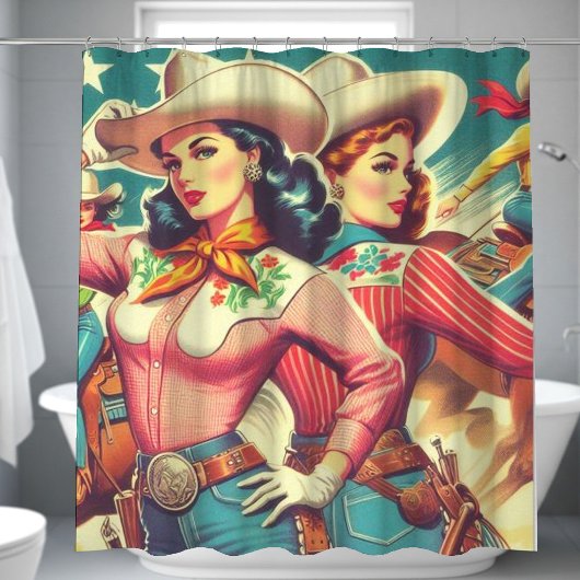 Rideaux De Douche Retro Cowgirls Pin-ups