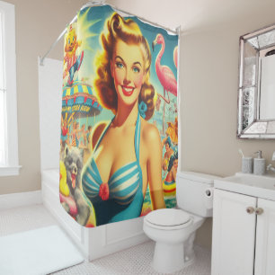 Rideaux De Douche Retro Cute Kitsch Girl