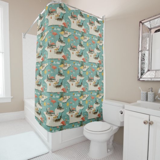 Rideaux De Douche Retro Flamingo Poolside Summer Pattern (11) (En situation)