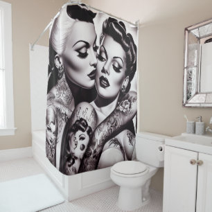 Rideaux De Douche Retro Glam Tattoo Girls