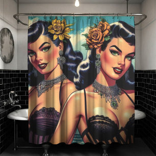 Rideaux De Douche Retro Goth Girls Pin-up