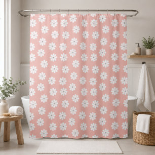Rideaux De Douche Rétro Groovy Daisy Floral Pastel Rose