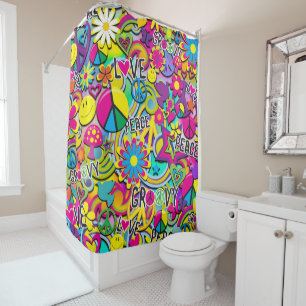 Rideaux De Douche Retro Groovy FUN Années 60 Soixante Fun Coloré