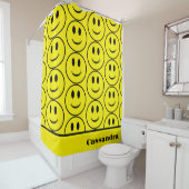 Rideaux De Douche Retro Jaune Joyeux Visage souriant (En situation)