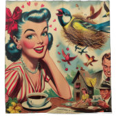 Rideaux De Douche Retro Kitsch Illustration féminine des années 1950 (Devant)