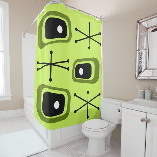 Rideaux De Douche Retro l'âge de l'espace atomique Chartreuse (En situation)