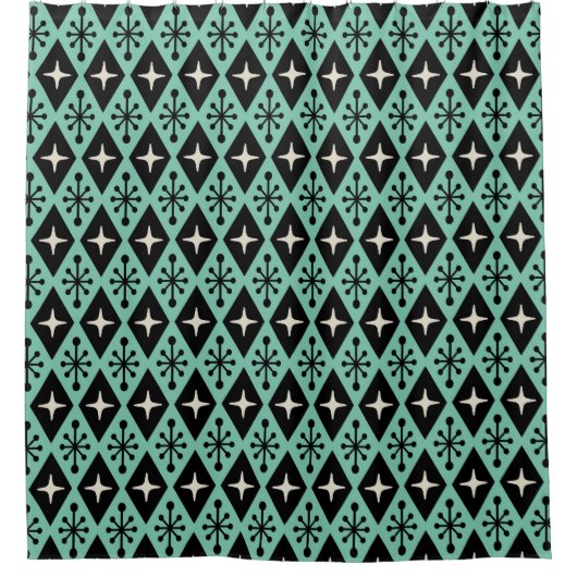 Rideaux De Douche Retro Mid Century Modern Diamond Starburst Pattern (Devant)
