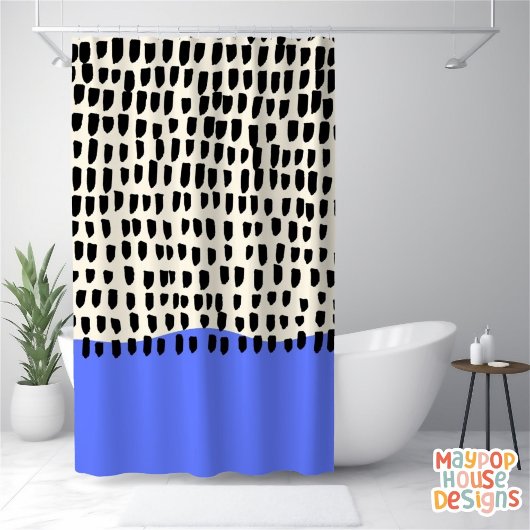 Rideaux De Douche Retro Mid-Century moderne Bleu Noir Abstrait