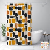 Rideaux De Douche Retro Mid-Century Moderne Orange Noir Abstrait