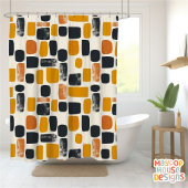 Rideaux De Douche Retro Mid-Century Moderne Orange Noir Abstrait