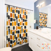 Rideaux De Douche Retro Mid-Century Moderne Orange Noir Abstrait