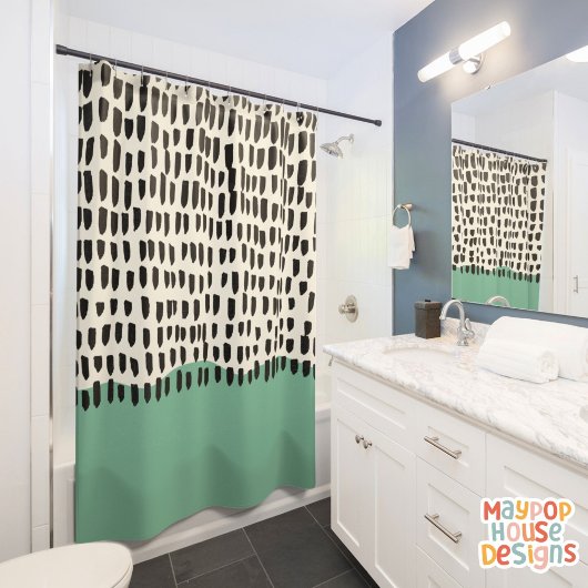 Rideaux De Douche Retro Mid-Century Vert moderne Noir Abstrait