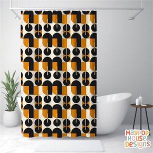 Rideaux De Douche Retro Mid-Century Vert moderne Noir Abstrait